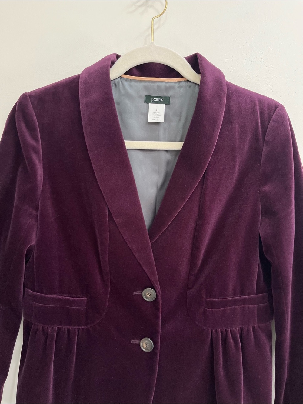 J Crew Purple Jewl Tone Crushed Velvet Pelum hem 2 Button Blazer Dark Romance 8 - Picture 7 of 12
